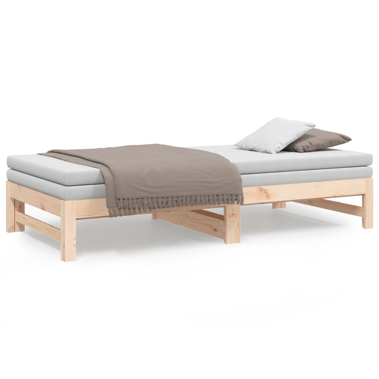 Slaapbank uitschuifbaar massief grenenhout 2x(75x190) cm