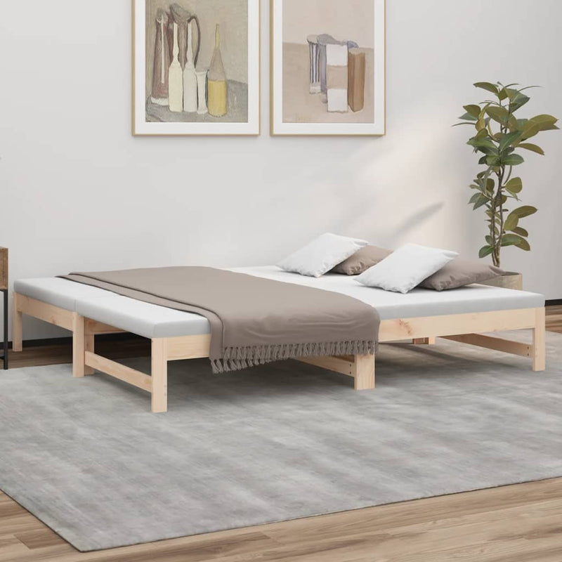 Slaapbank uitschuifbaar massief grenenhout 2x(75x190) cm