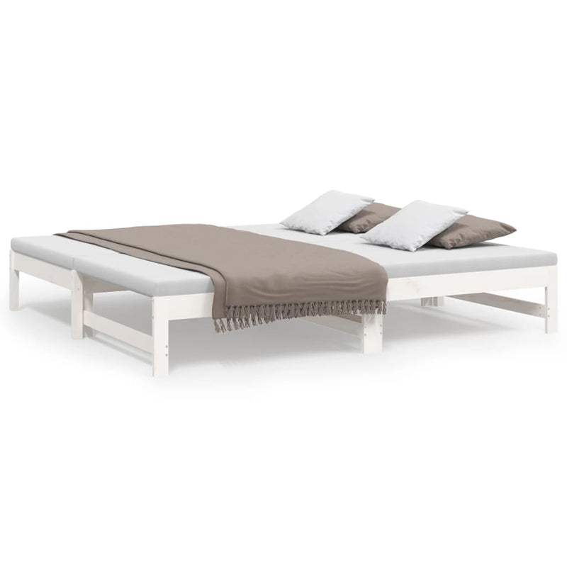 Slaapbank uitschuifbaar massief grenenhout wit 2x(75x190) cm