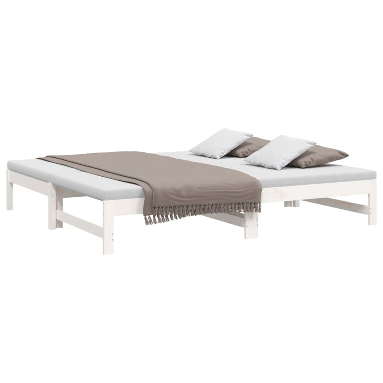 Slaapbank uitschuifbaar massief grenenhout wit 2x(75x190) cm