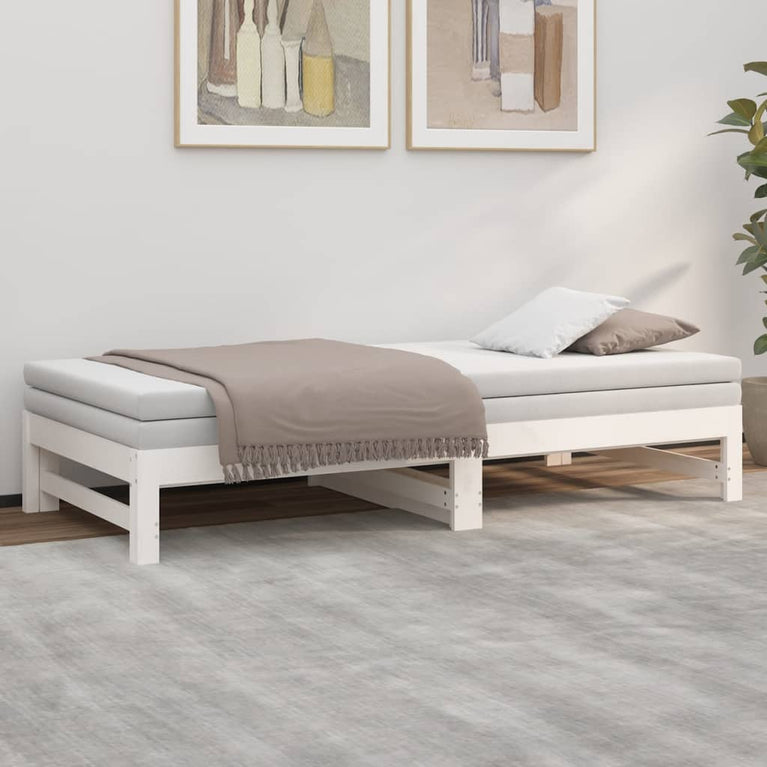 Slaapbank uitschuifbaar massief grenenhout wit 2x(75x190) cm