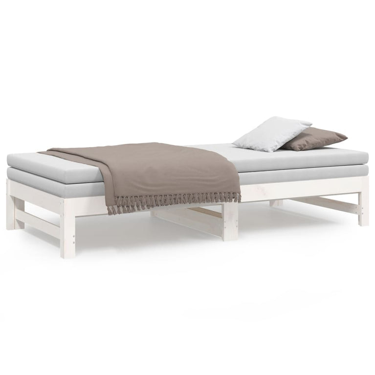Slaapbank uitschuifbaar massief grenenhout wit 2x(75x190) cm