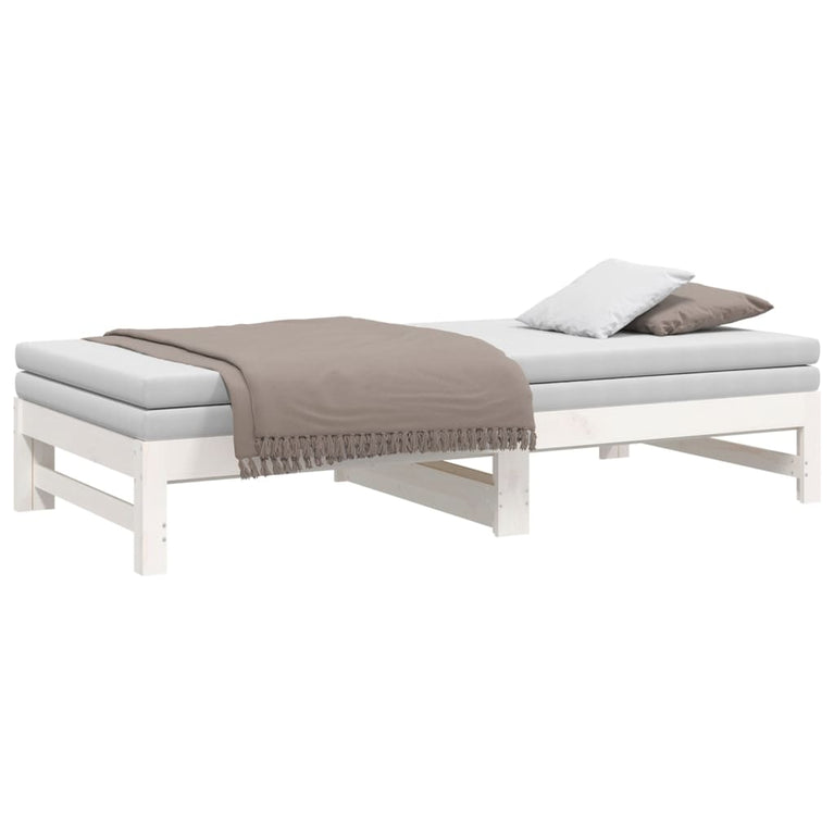 Slaapbank uitschuifbaar massief grenenhout wit 2x(75x190) cm