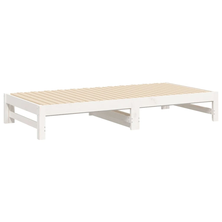 Slaapbank uitschuifbaar massief grenenhout wit 2x(75x190) cm