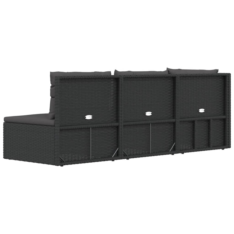 3-delige Loungeset met kussens poly rattan zwart