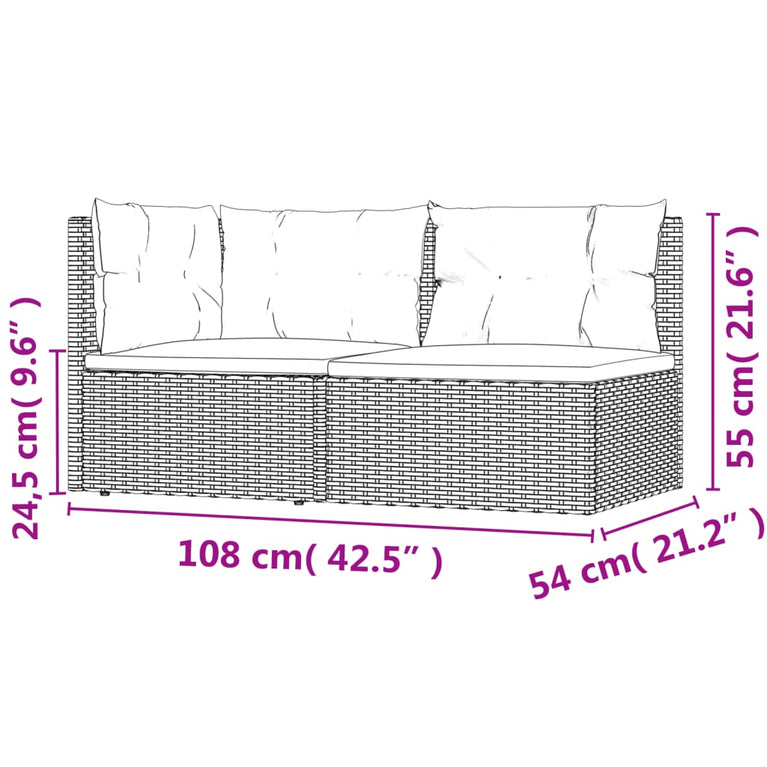 2-delige Loungeset met kussens poly rattan grijs
