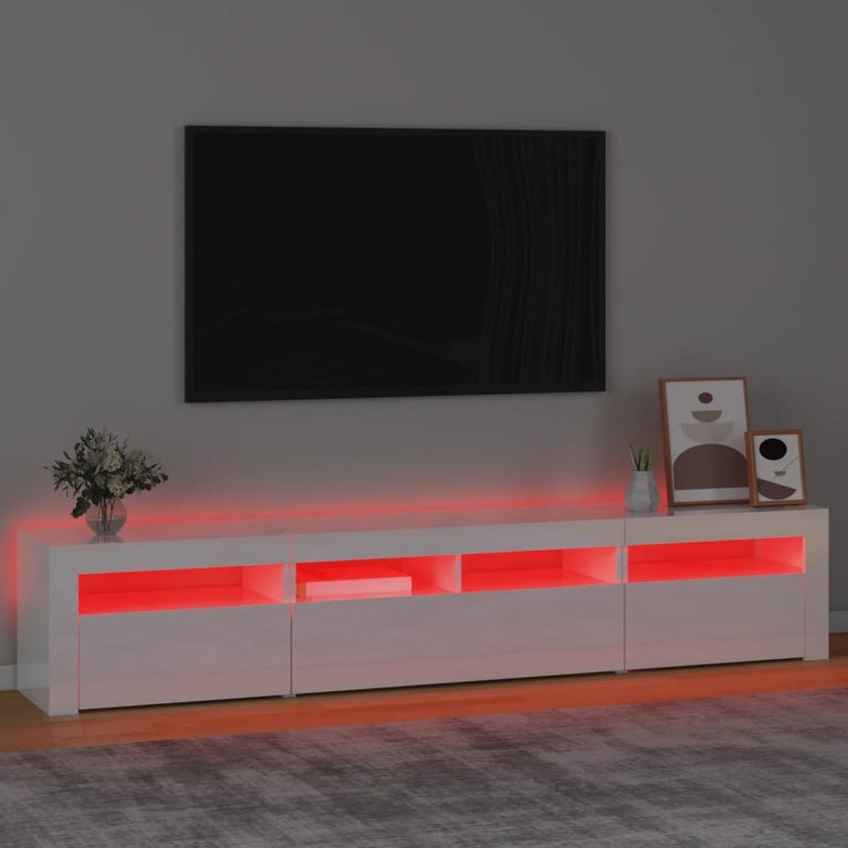 Tv-meubel met LED-verlichting 210x35x40 cm hoogglans wit