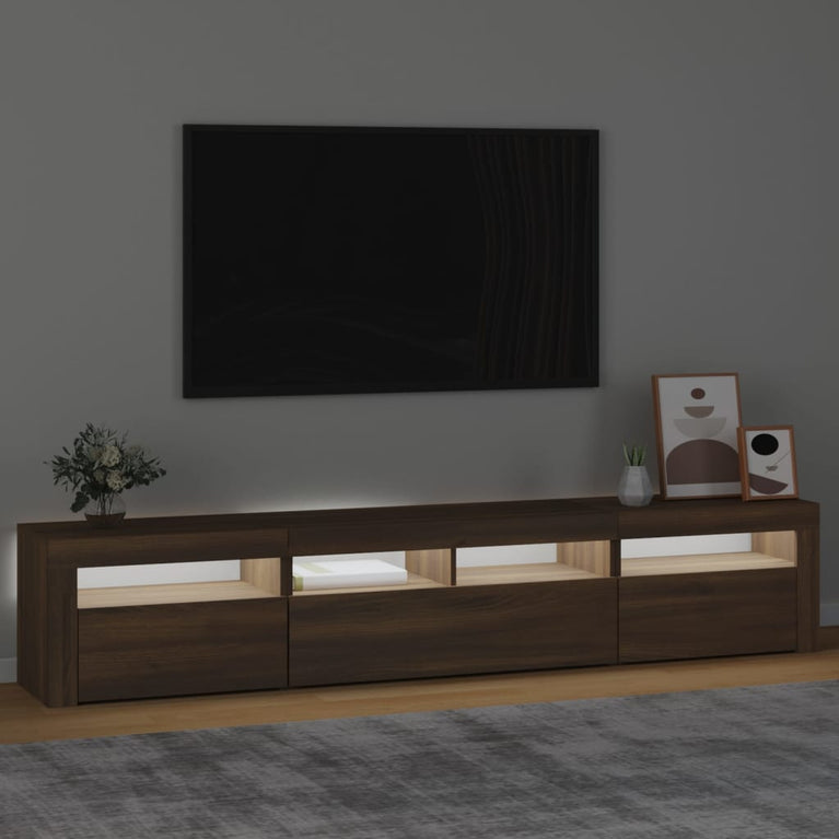 Tv-meubel met LED-verlichting 210x35x40 cm bruin eikenkleur