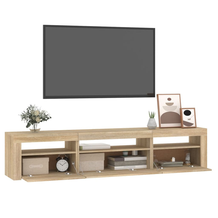 Tv-meubel met LED-verlichting 195x35x40 cm sonoma eikenkleurig