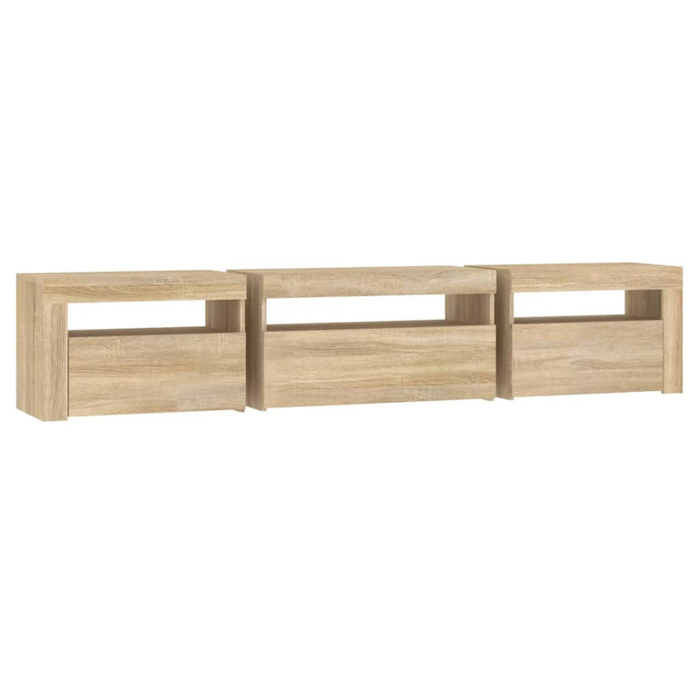 Tv-meubel met LED-verlichting 195x35x40 cm sonoma eikenkleurig