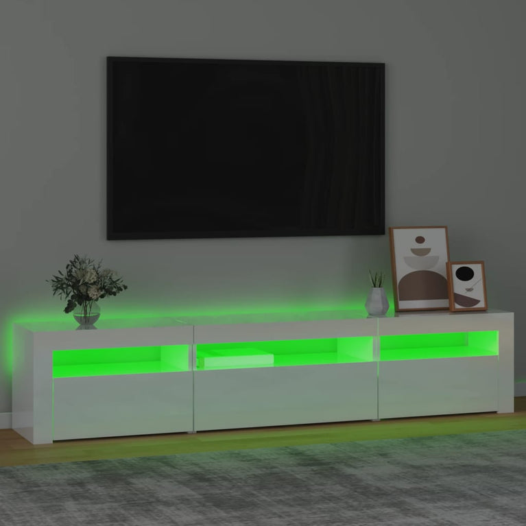 Tv-meubel met LED-verlichting 195x35x40 cm hoogglans wit
