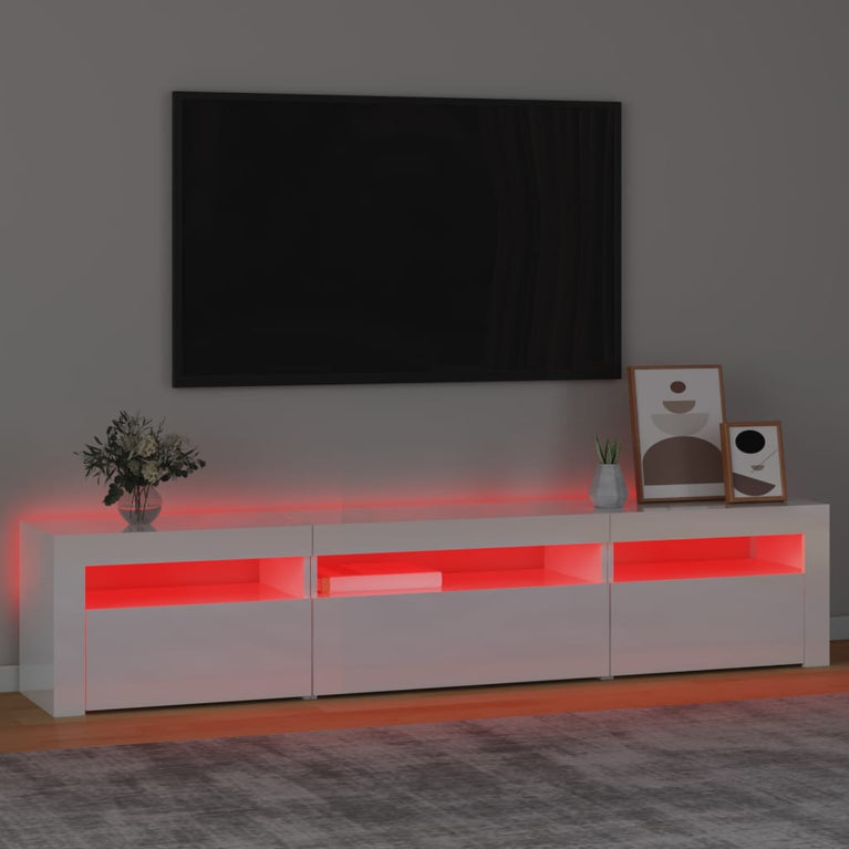 Tv-meubel met LED-verlichting 195x35x40 cm hoogglans wit
