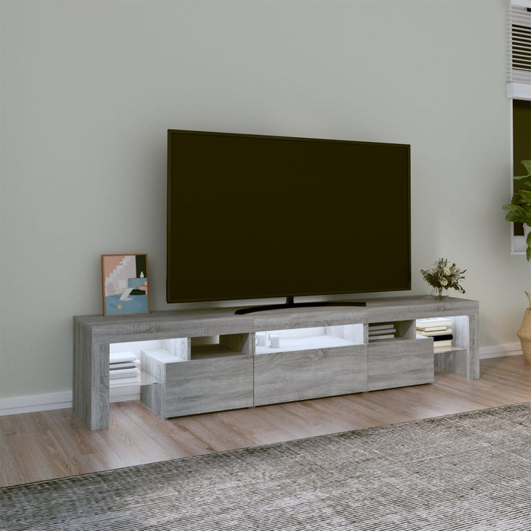 Tv-meubel met LED-verlichting 200x36,5x40 cm grijs sonoma eiken