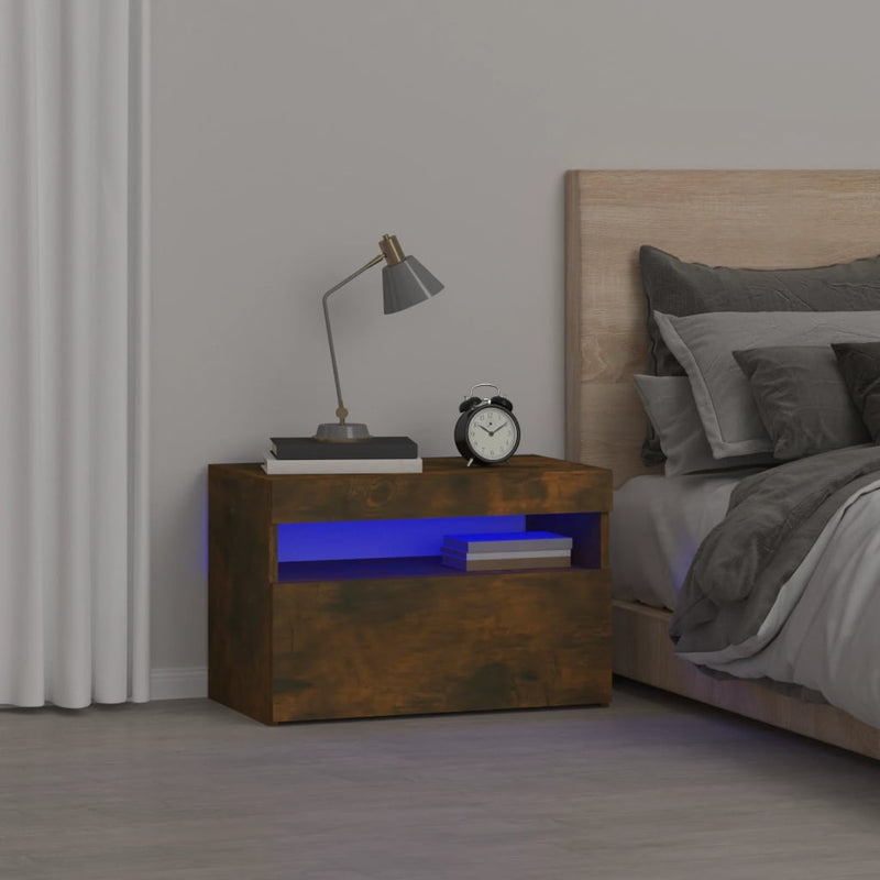 Nachtkastje met LED-verlichting 60x35x40 cm gerookt eikenkleur