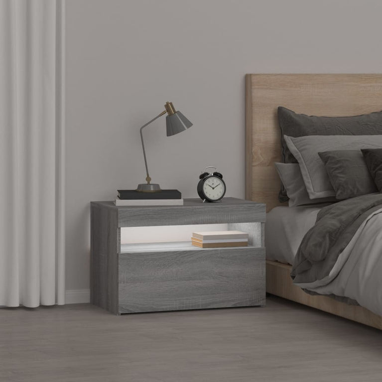Nachtkastje met LED-verlichting 60x35x40 cm grijs sonoma eiken