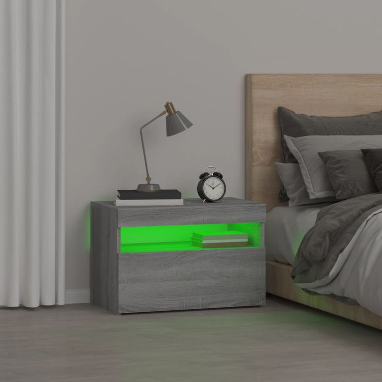 Nachtkastje met LED-verlichting 60x35x40 cm grijs sonoma eiken
