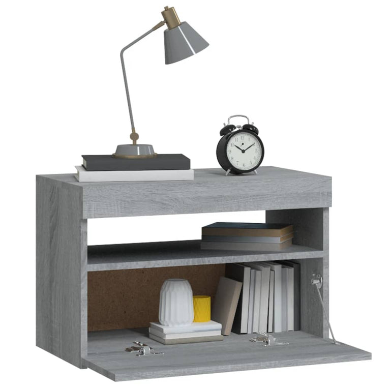 Nachtkastje met LED-verlichting 60x35x40 cm grijs sonoma eiken