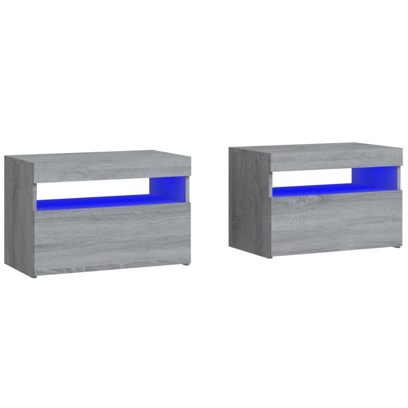 Nachtkastje 2 st met LED-verlichting 60x35x40 cm grijs sonoma