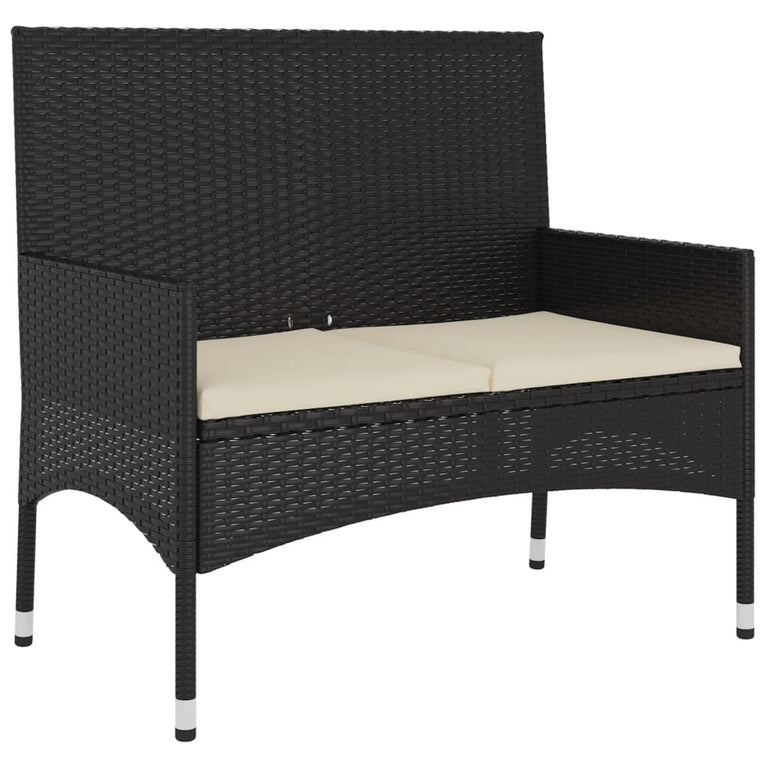 6-delige Loungeset met kussens poly rattan zwart