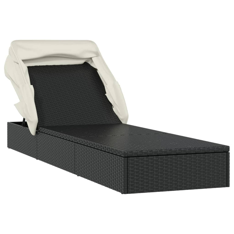 Ligbed met inklapbaar dak 213x63x97 cm poly rattan zwart