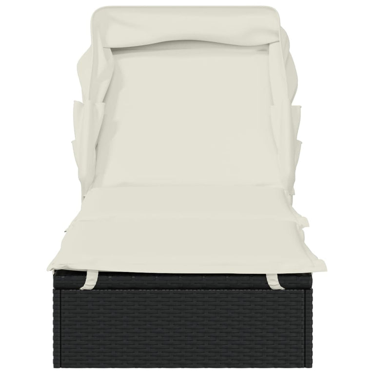 Ligbed met inklapbaar dak 213x63x97 cm poly rattan zwart