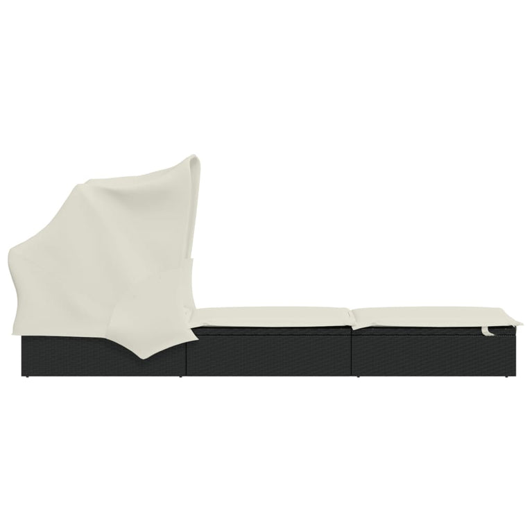 Ligbed met inklapbaar dak 213x63x97 cm poly rattan zwart