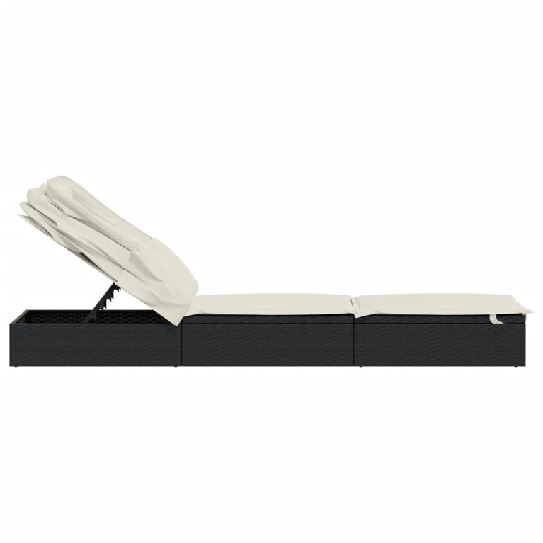 Ligbed met inklapbaar dak 213x63x97 cm poly rattan zwart