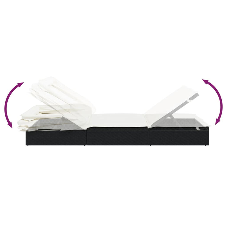 Ligbed met inklapbaar dak 213x63x97 cm poly rattan zwart