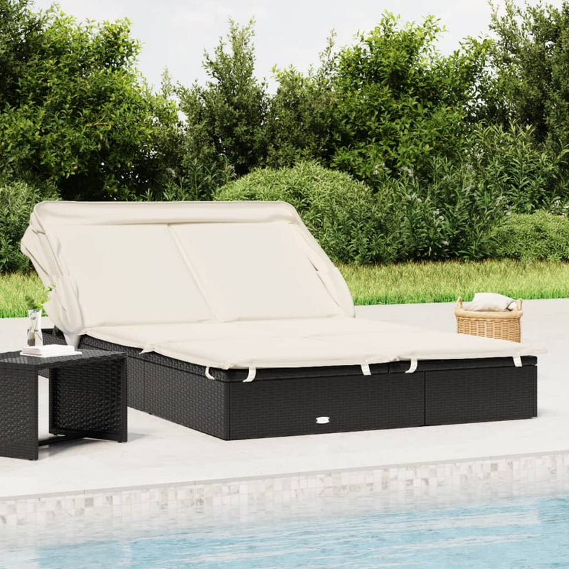 Ligbed 2-persoons met dak 213x118x97 cm poly rattan zwart