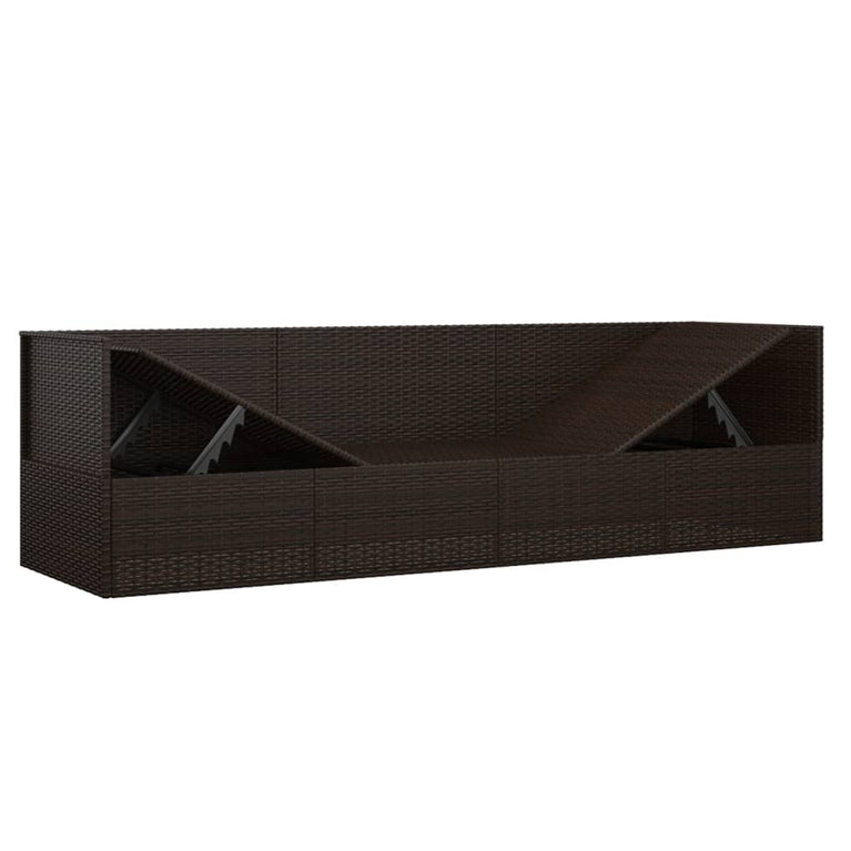 Loungebed met kussens poly rattan bruin