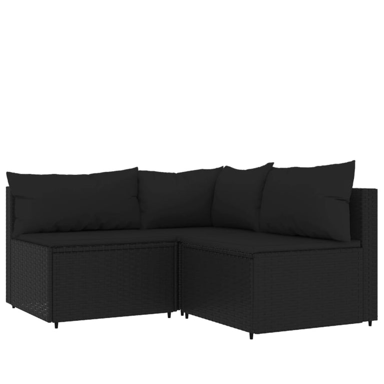 4-delige Loungeset met kussens poly rattan zwart