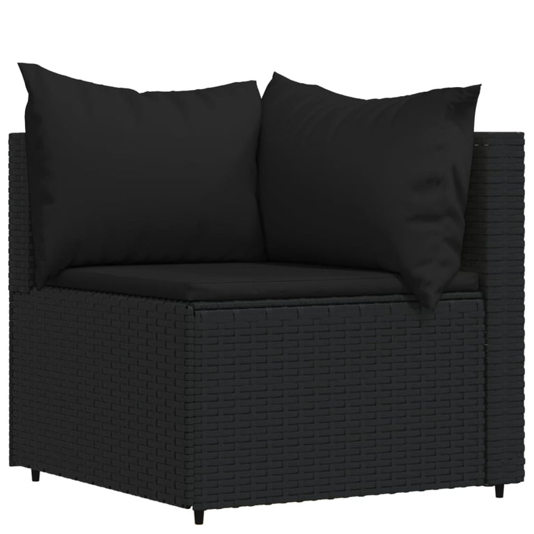 4-delige Loungeset met kussens poly rattan zwart