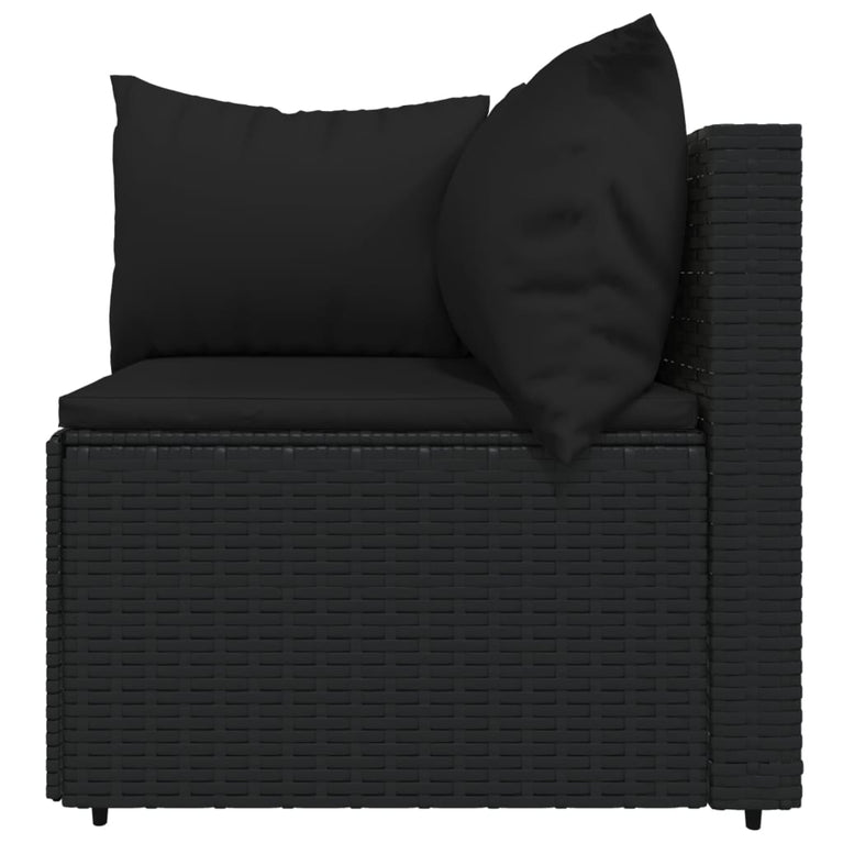 4-delige Loungeset met kussens poly rattan zwart