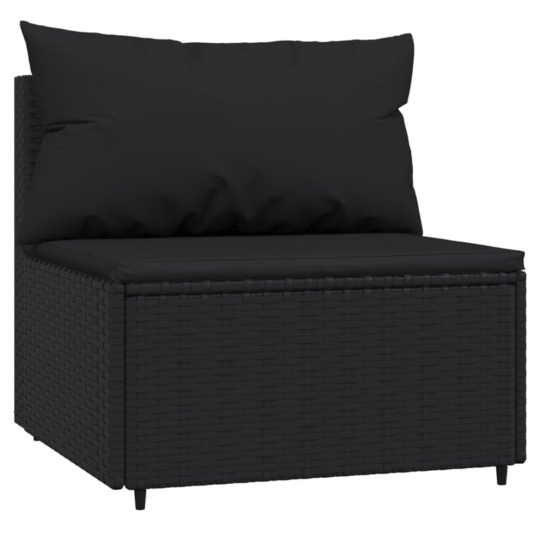 4-delige Loungeset met kussens poly rattan zwart