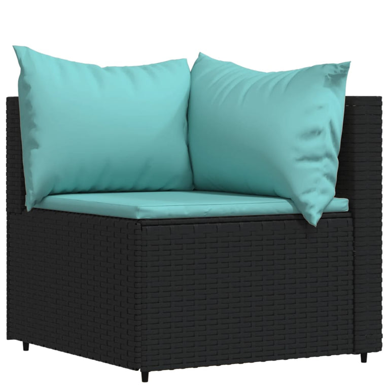 4-delige Loungeset met kussens poly rattan zwart