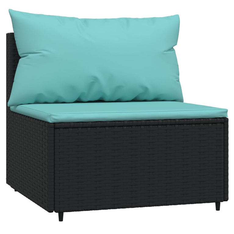 4-delige Loungeset met kussens poly rattan zwart