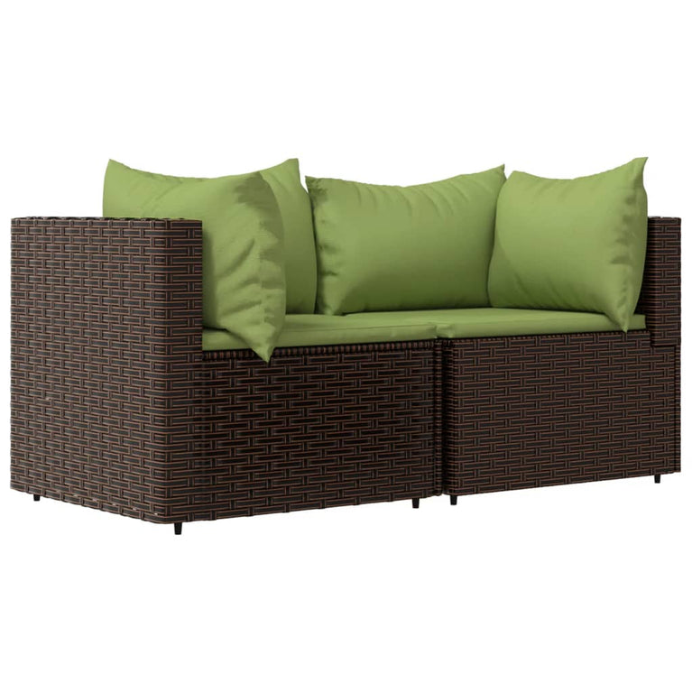 3-delige Loungeset met kussens poly rattan bruin