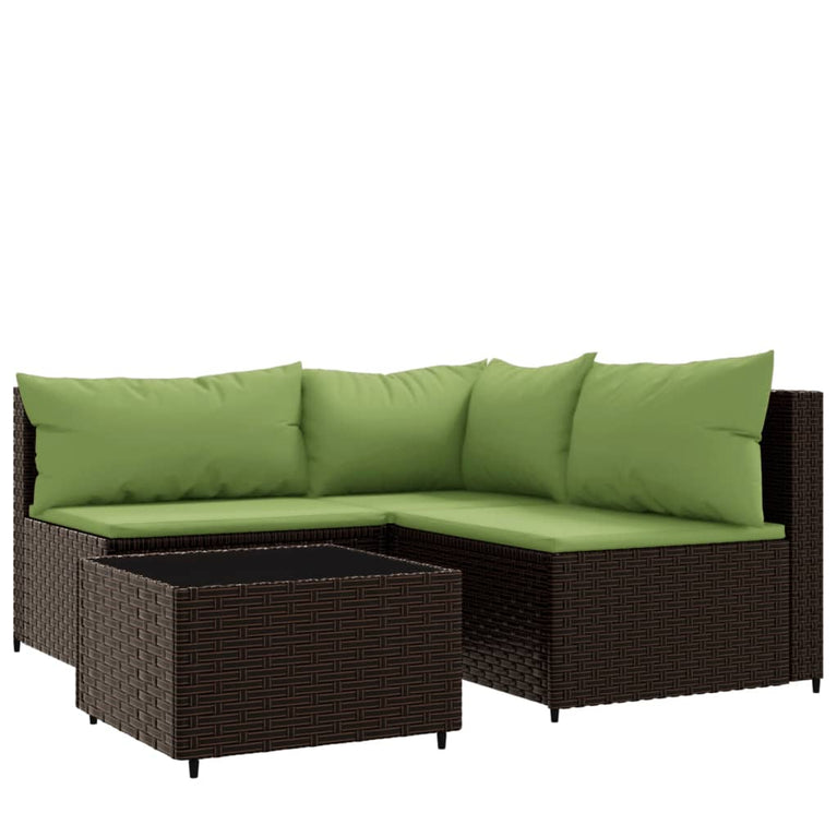 4-delige Loungeset met kussens poly rattan bruin