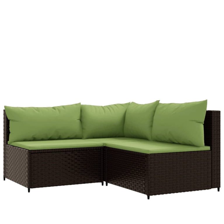 4-delige Loungeset met kussens poly rattan bruin