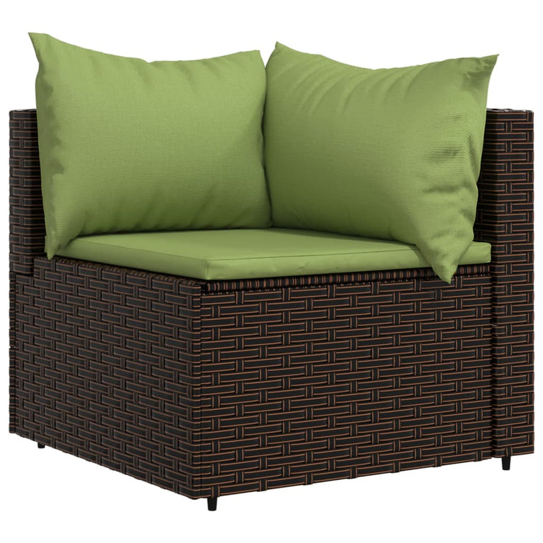 4-delige Loungeset met kussens poly rattan bruin