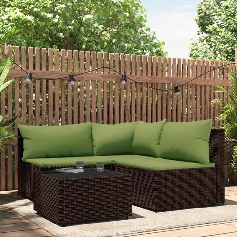 4-delige Loungeset met kussens poly rattan bruin