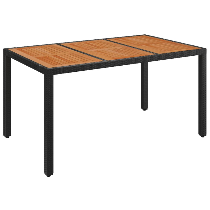 Tuintafel met houten blad 150x90x75 cm poly rattan zwart