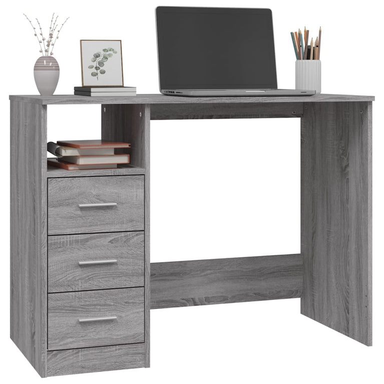 Bureau met lades 102x50x76 cm bewerkt hout grijs sonoma eiken