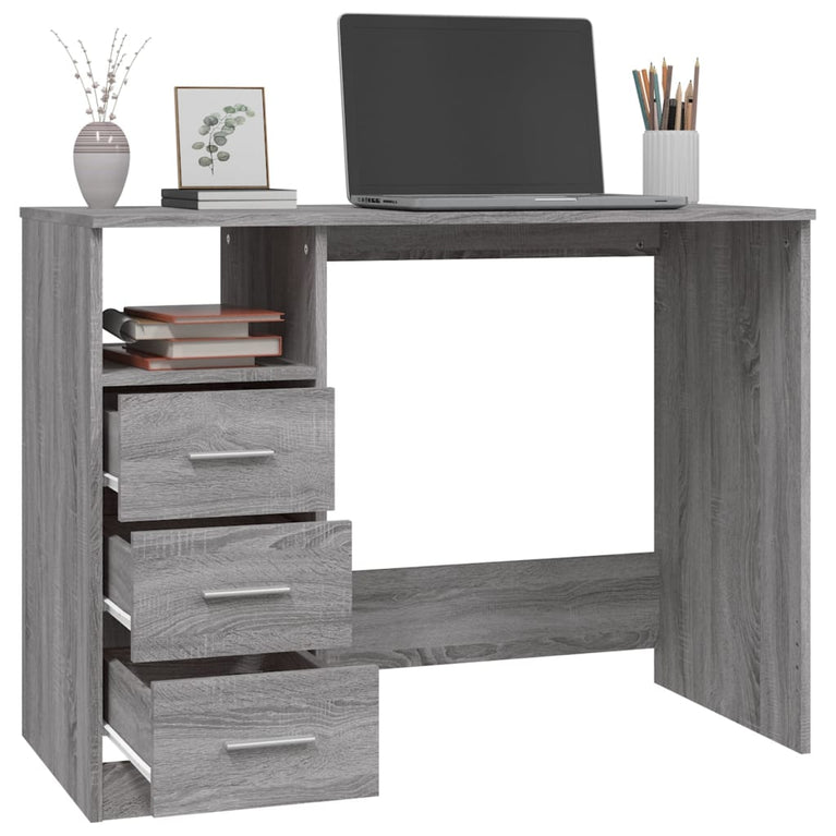 Bureau met lades 102x50x76 cm bewerkt hout grijs sonoma eiken