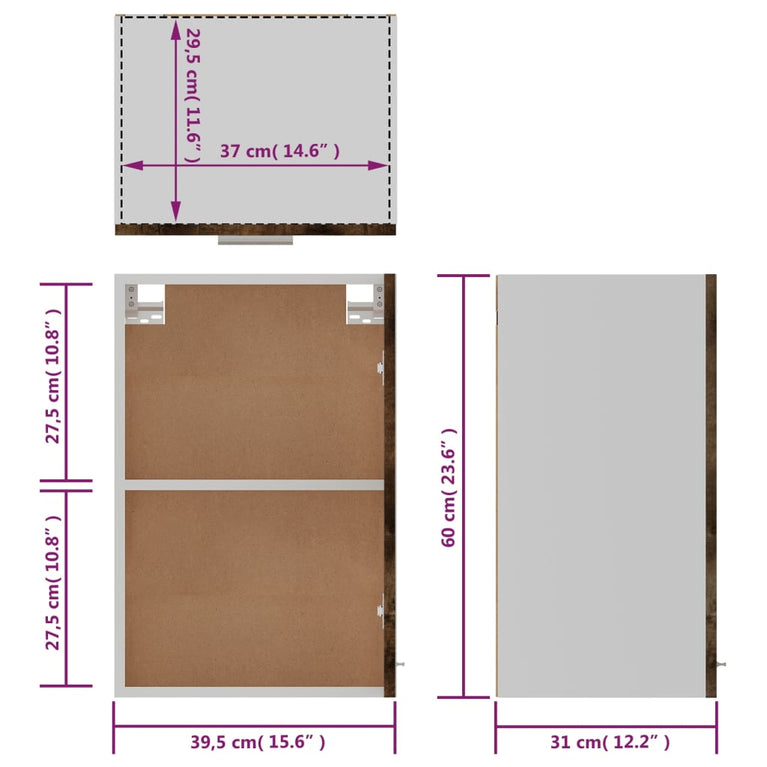 Wandkast 39,5x31x60 cm bewerkt hout grijs sonoma eikenkleurig