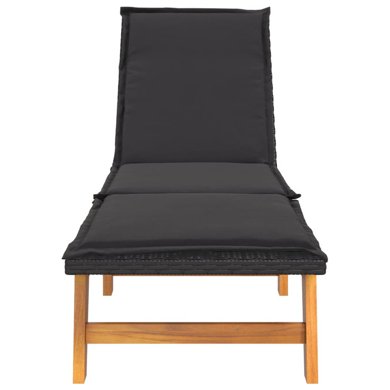 Ligbedden 2 st met kussens poly rattan en massief acaciahout