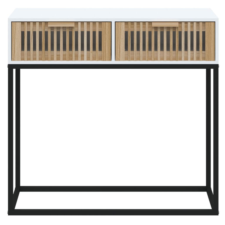 Wandtafel 80x30x75 cm bewerkt hout en ijzer wit