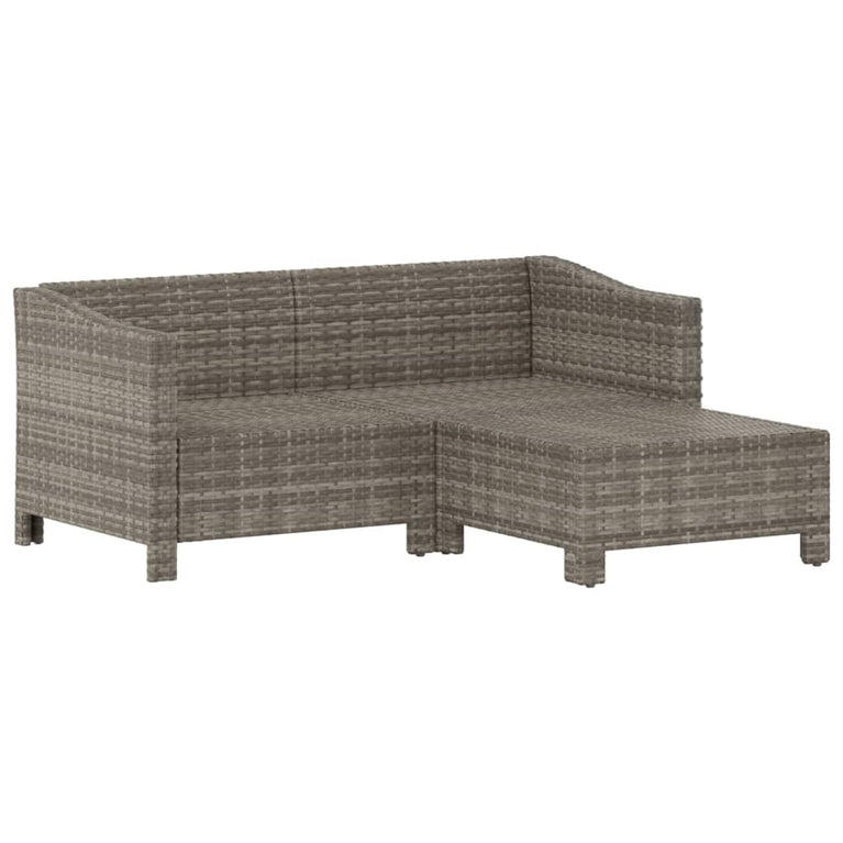 3-delige Loungeset met kussens poly rattan grijs