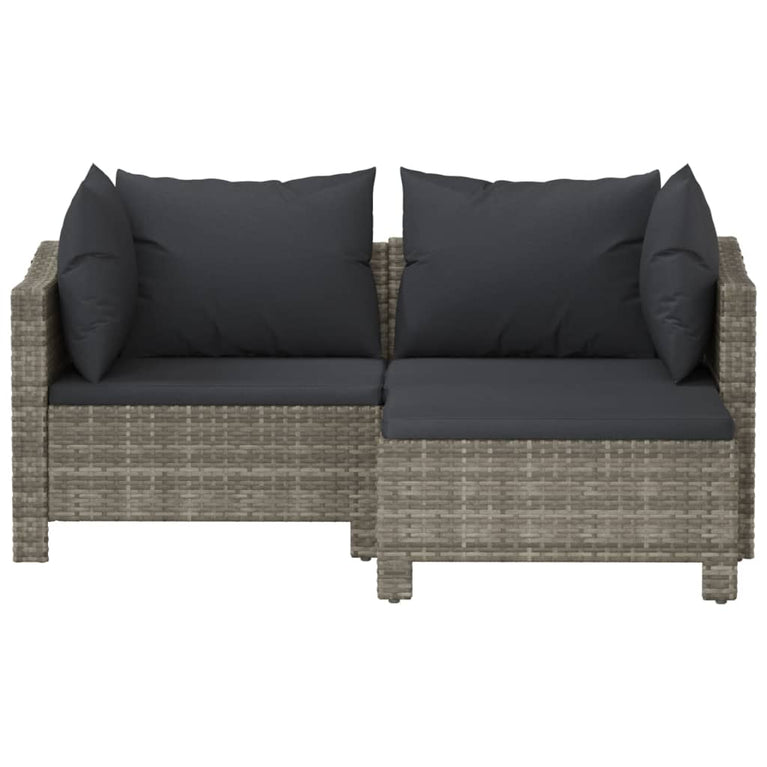 3-delige Loungeset met kussens poly rattan grijs