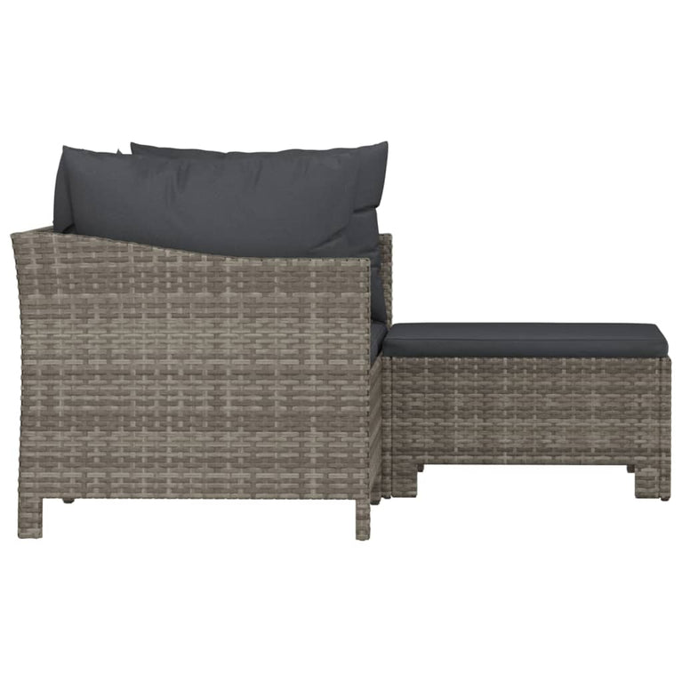 3-delige Loungeset met kussens poly rattan grijs